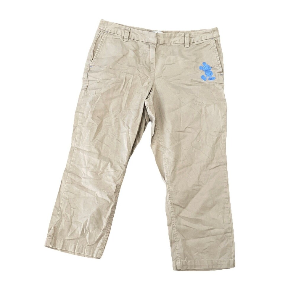 Disney Parks Embroidered Mickey Mouse Khaki Capri Pants Size 8 - Picture 3 of 10